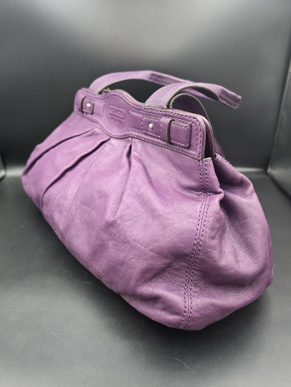 Coach Purple Leather Pleated Satchel with Turnlock